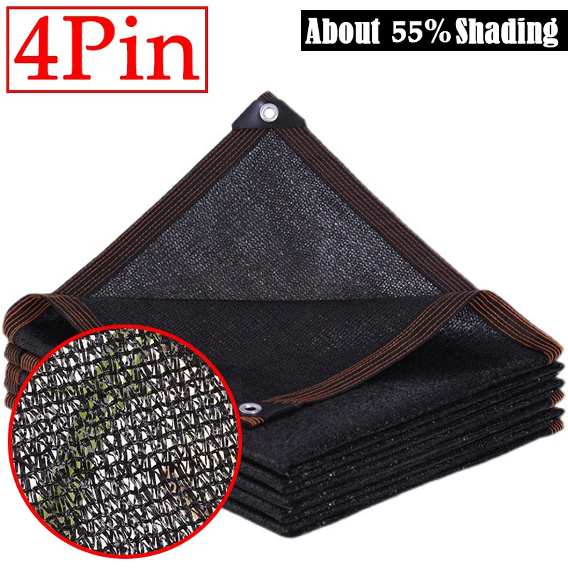 

4Pin 55% shading Black Sunshade Net Anti-UV Garden Plants Sun Shelter Agriculture Greenhouse Shading Cover Outdoor Car Shed