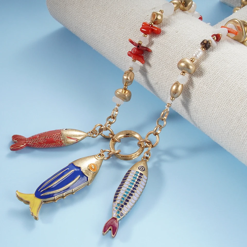Collana Lunga Boho In Legno Con Ciondolo Pesce – Perle Etnico, Gioiello Retrò Per Donna E Ragazza, Accessorio Spiaggia