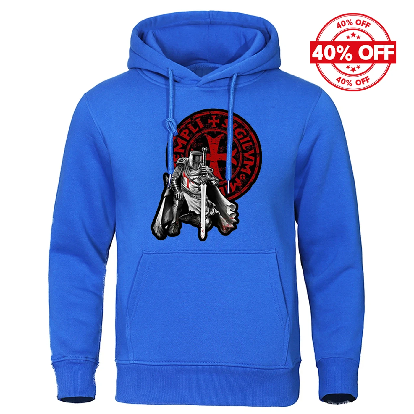Mens Solid Color Pullover Hoodie Knights Templar Pattern