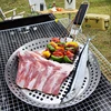 Round Hollowed-out Wooden Handle Barbecue Plate Outdoor Vegetable Barbecue Plate Outdoor Portable BBQ Grill Pan 2