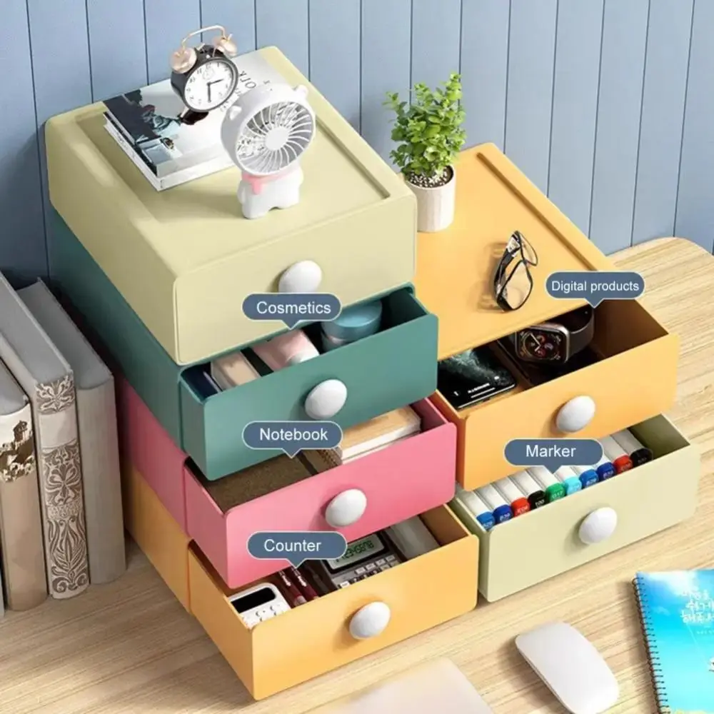 Stackable Desk Organizer Box Large Capacity Dust-proof Desktop Storage Boxes Drawer Cosmetics Storage Box Home Office