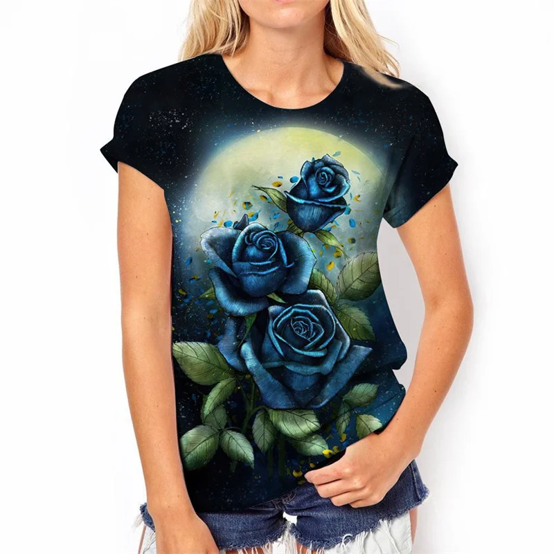 

Retro Colorful Rose Flower 3d Print T-Shirt Women Summer Floral Graphics O-Neck T Shirt Streetwear Casual Short Sleeve Tops Tees