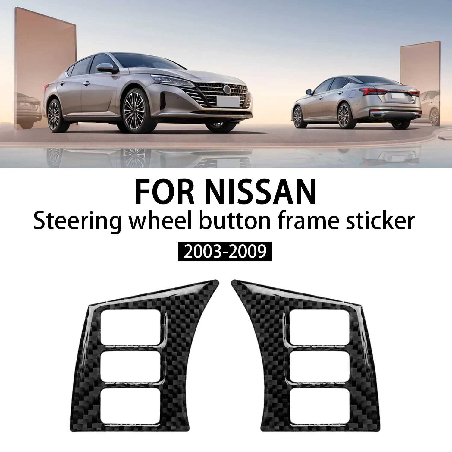 

QM0219272Pcs Button Frame Trim Carbon Fiber Car Steering Wheel Button Frame Sticker for Nissan 350Z 2003-2009