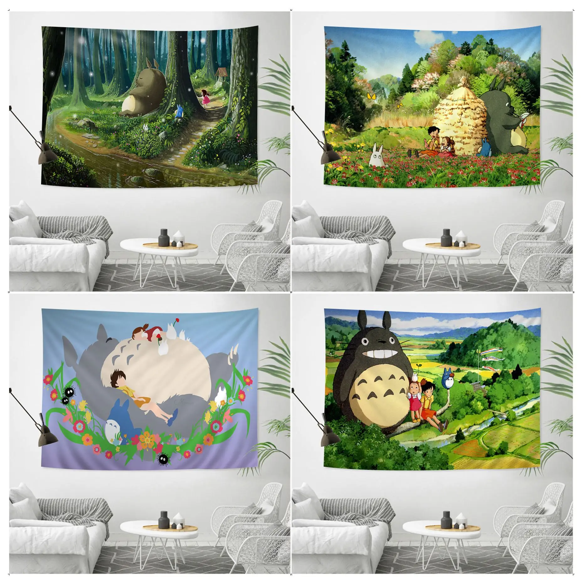 

Anime Totoro Tapestry Printed Large Wall Tapestry Hanging Tarot Hippie Wall Rugs Dorm Home Decor