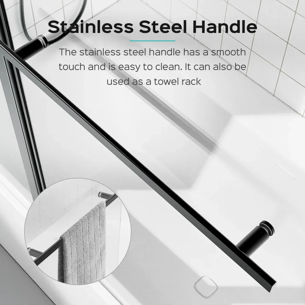 43 in. W * 58 in. H Frameless Folding Shower Doors for Bathtub, 1/4" (6mm) Thick SGCC Tempered Glass Door, Bathroom Pivot Tub 4