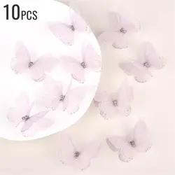 Set of 10 Elegant 5cm Double Sweet Butterfly 3D Mesh Appliqué Patches for Nail Art, Hair Accessories, and Wedding Décor (Pink purple - 10pcs)