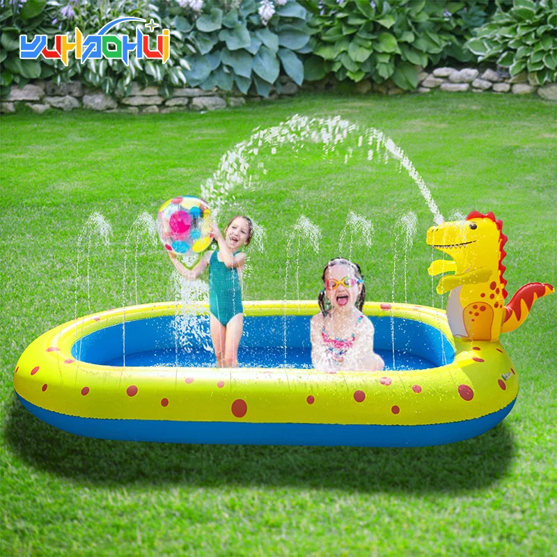 Children's Swimming Pool Inflatable Spray Pool Foldable Baby Bathtub Outdoor Dinosaur Shark Sprinkler Game Pad Kids Water Toys