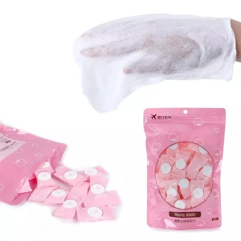 Travel Portable Compressed Face Towel Disposable Candy Cotton Thickened Washcloth Small Square Towel Tissues Make Up Tools
