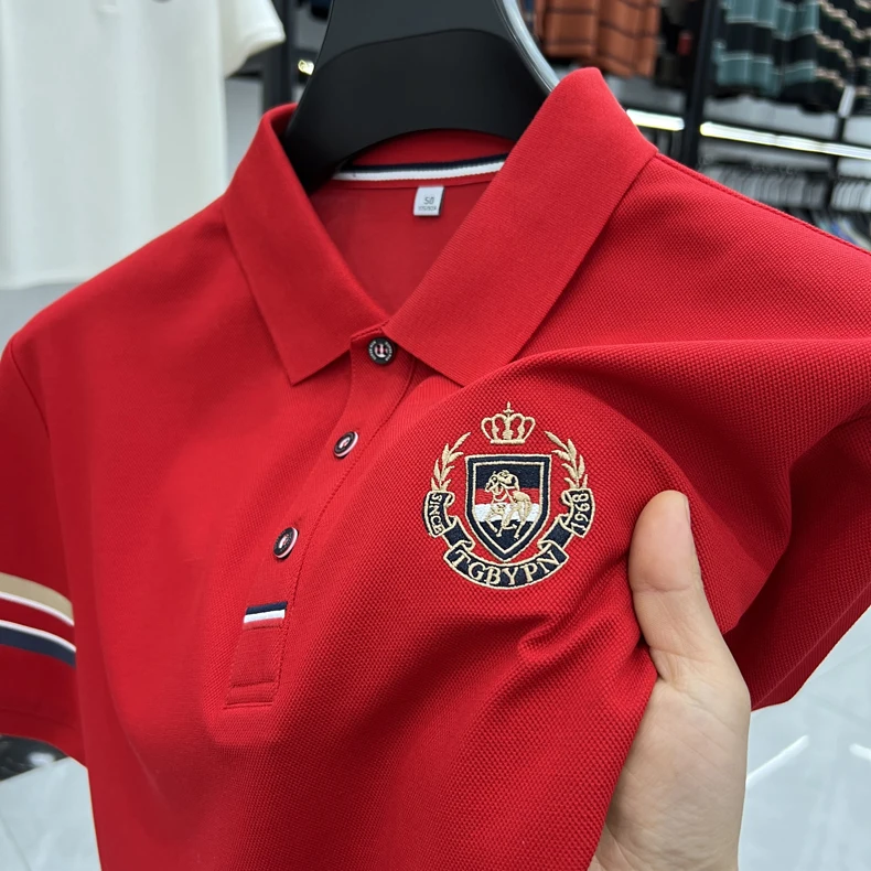 High end brand men's short sleeved polo shirt with classic stripe design top summer fashion embroidery breathable casual T-shirt 31 S4475944126f7495c98ae920673307fe3F