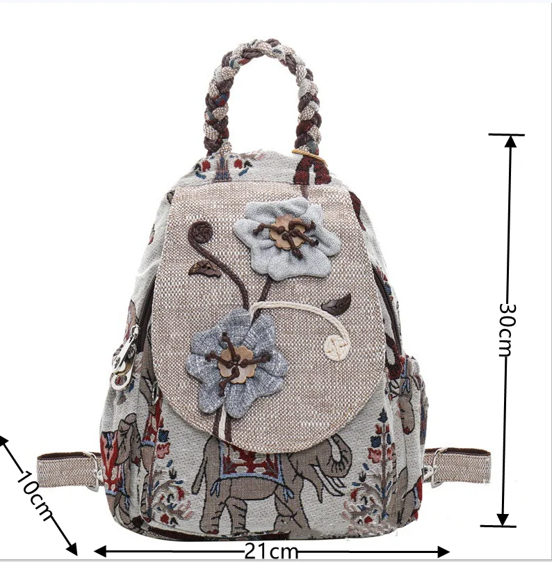 Ethnic Stye Womens Backpacks Double Layer Canvas Clothe Bags Lightweight Embroidery Print Travel Backpacks For Friends Gift 6