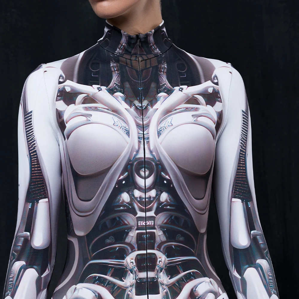 Robot Punk Jumpsuit Catsuit Halloween Cosplay Costume Women Carnival Party Long Sleeve Bodysuit Outfit