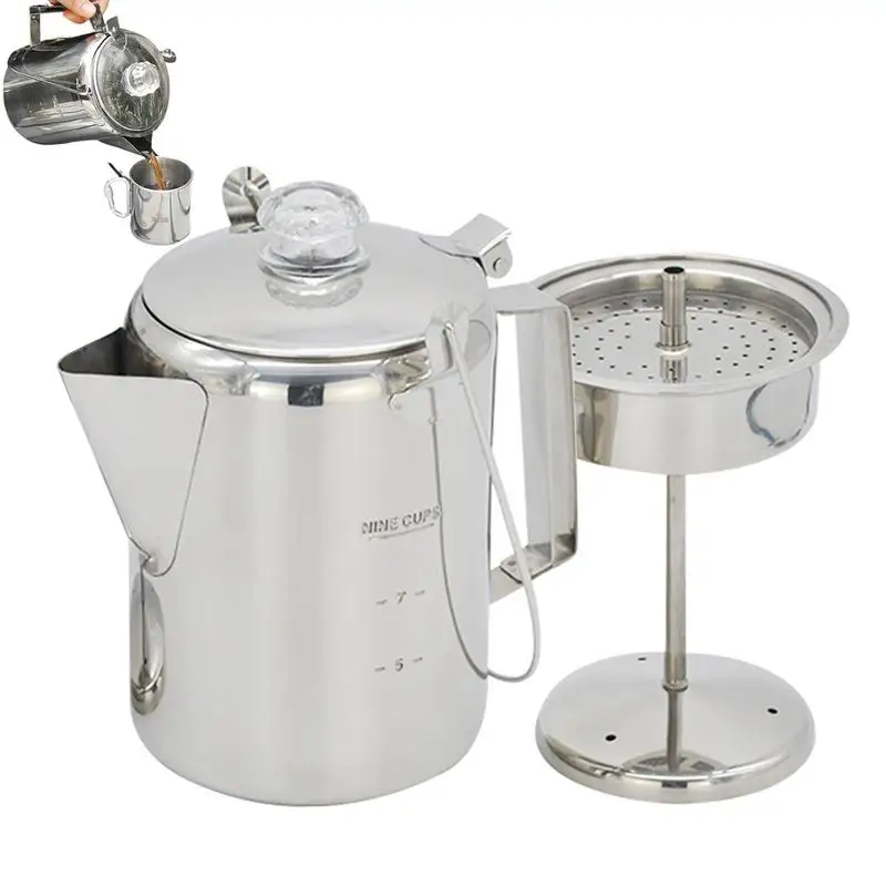 CampingPercolatorCoffeePotStainlessSteelCoffeeMakerForHiking