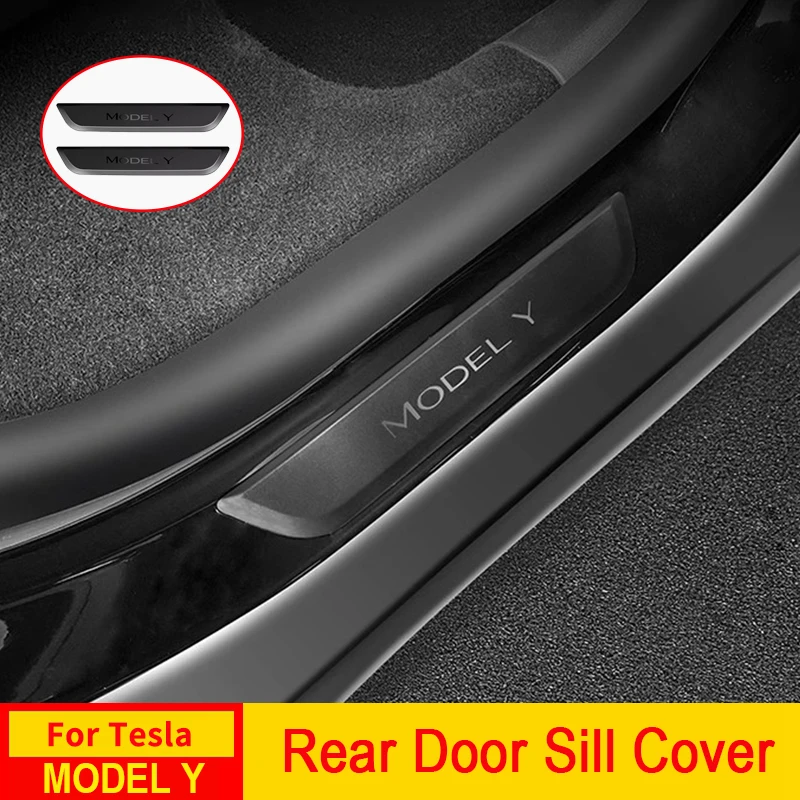 Rear Door Sill Protector Welcome Pedal Cover Anti-drity Anti-scratch Strip For Tesla Model Y Protective Accessory door sill sticker