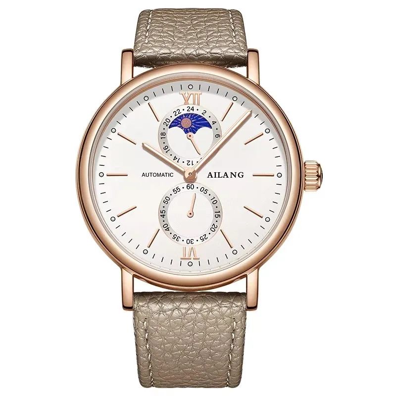 AILANG Echte binokulare Mondphasen-Quarzuhr, einfache, trendige, im Dunkeln leuchtende, wasserdichte Herrenuhr mit Gürtel_voghion.com