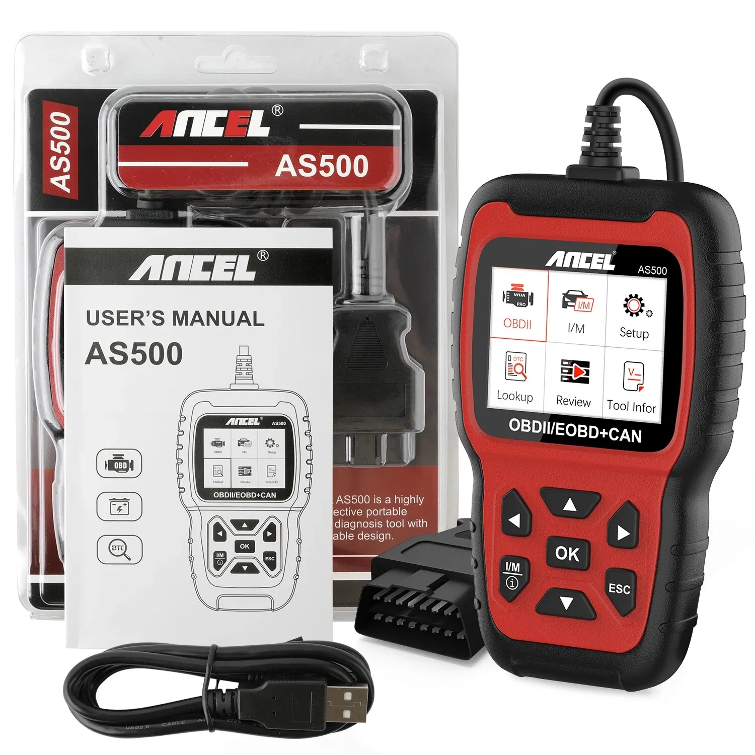 ANCEL AS500 OBD2 Automotive Scanner Multilingual Engine Code Reader Free Update OBD 2 Car Diagnostics Scan Tool PK KW850 6
