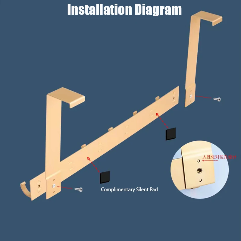 Aluminum Alloy Door Hook,Gold Over The Door Towel Racks for Bathroom with 6 Hooks,Heavy Duty Hanger Holder for Hanging Clothes