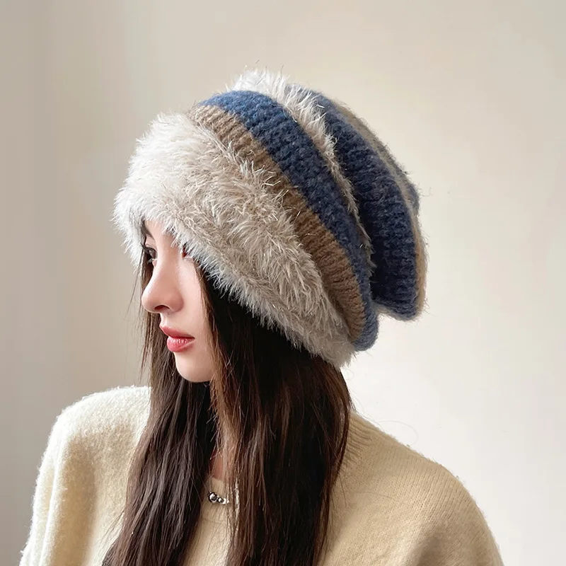 Autumn and winter fashion women's ear protection pile cap, cold cap, windproof and warm sleeve, knitted plush winter cap HatH275 6