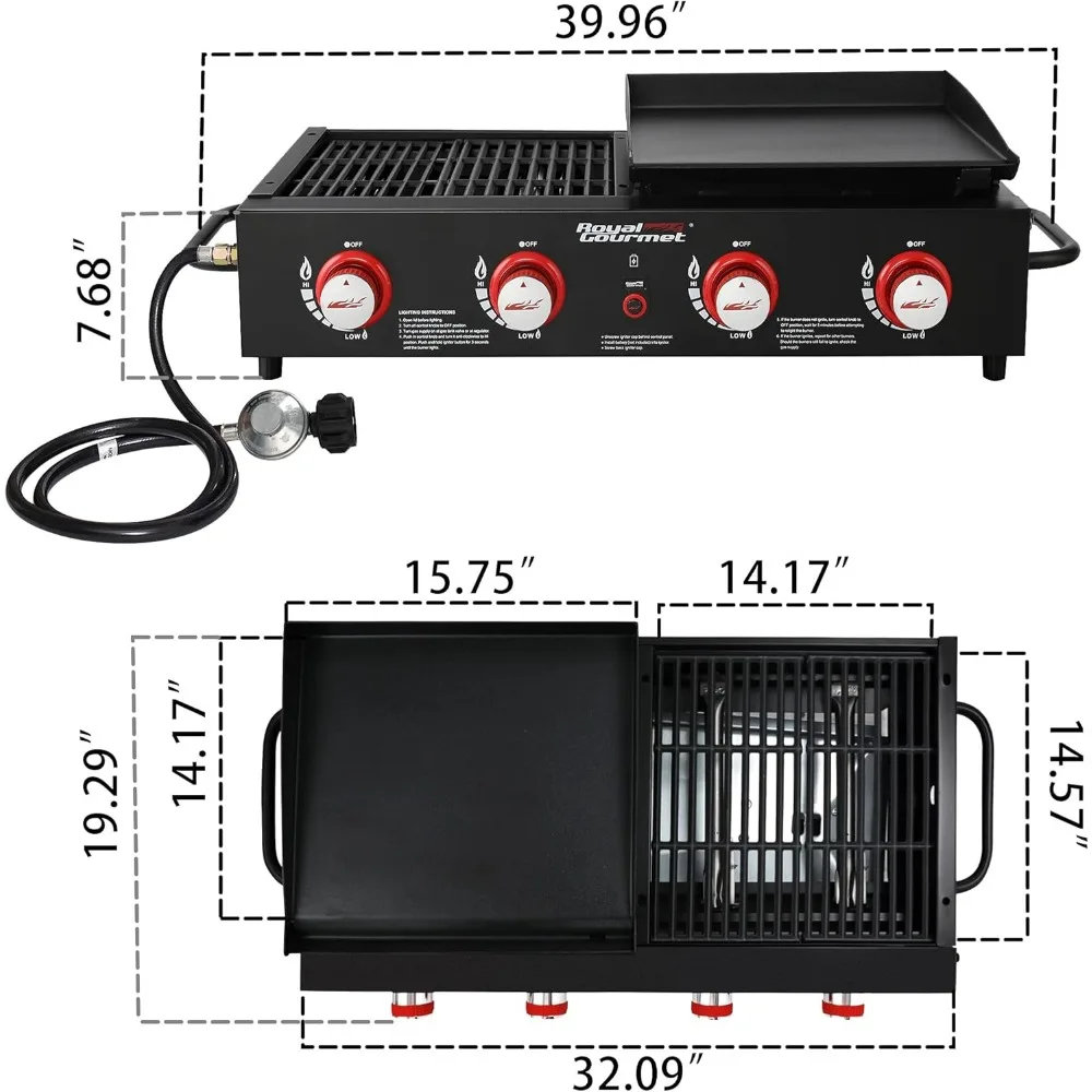 4-Burner Tailgater Grill Griddle Combo, Portable Propane Gas Grill and Griddle Combo for Backyard or Outdoor BBQ Cooking 3