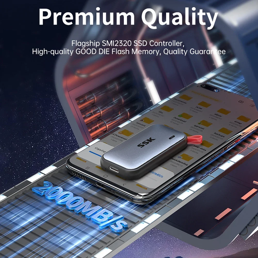 SSK 외장형 솔리드 스테이트 드라이브 휴대용 SSD 1TB 2TB 최대 2000MB/s 타입-C 외장 하드 드라이브 노트북 데스크탑 게임 콘솔용