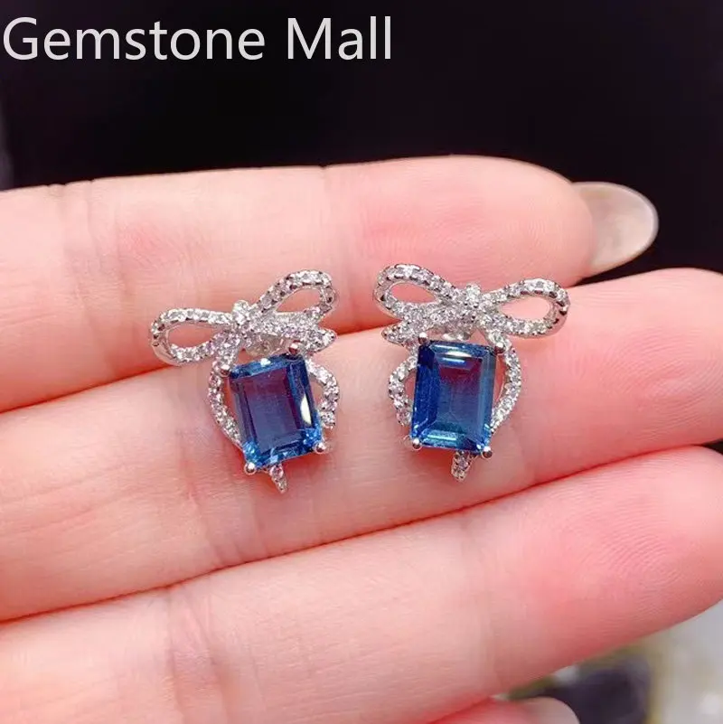 

925 Topaz Stud Earrings for Office Woman Total 2.4ct Natural Topaz Earrings Allergy Free Gold Plating London Blue Topaz Jewelry