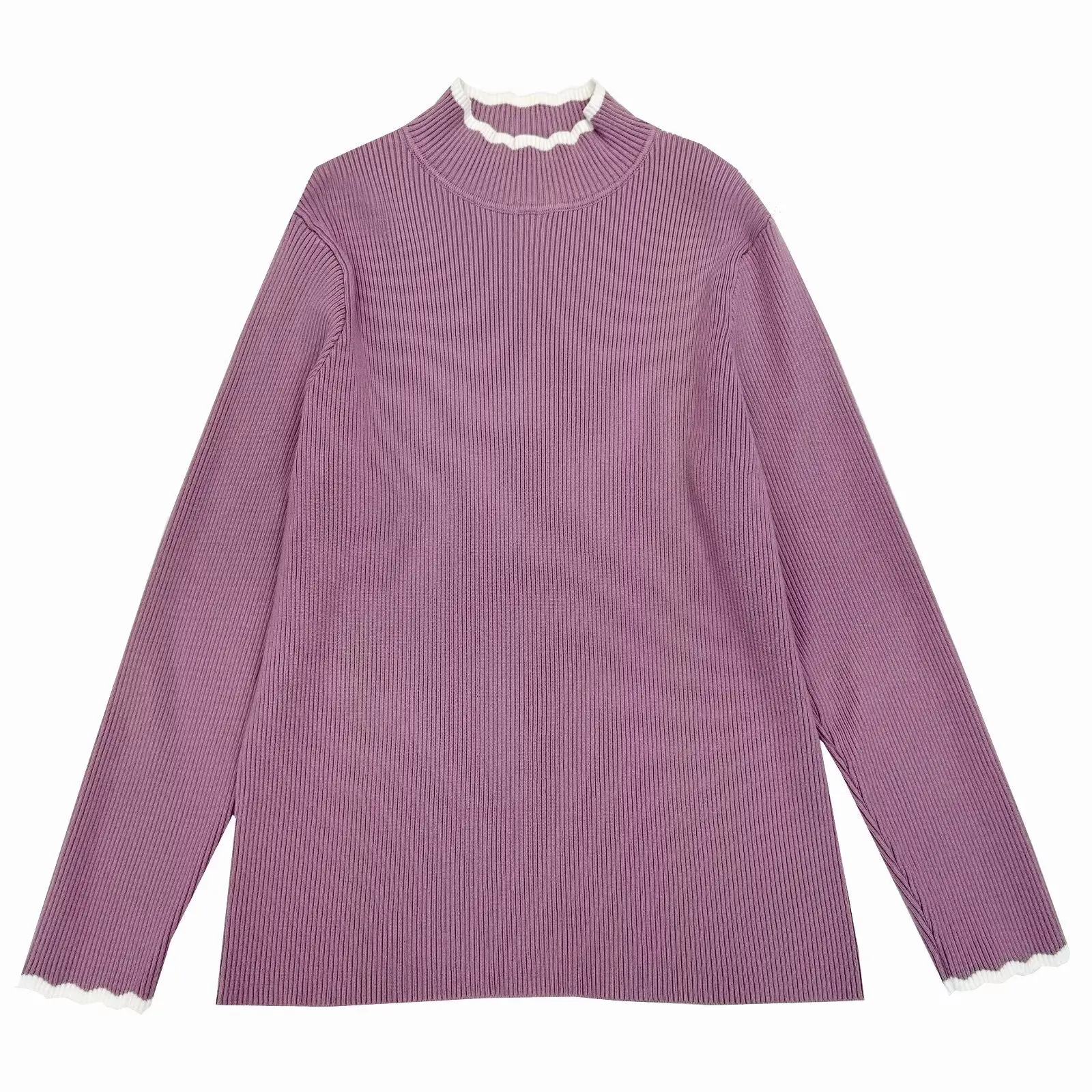 XXXL Fashion Plus Size Women's Sweaters Autumn And Winter New Style Contrasting Color Mock Neck Knitted Pullover 6667