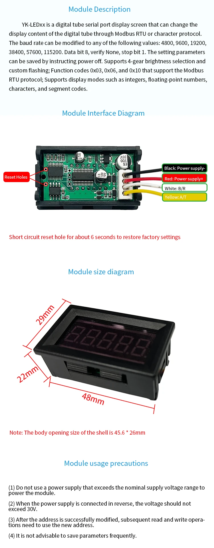 RS485 communication digital display screen LED digital tube module TTL serial po