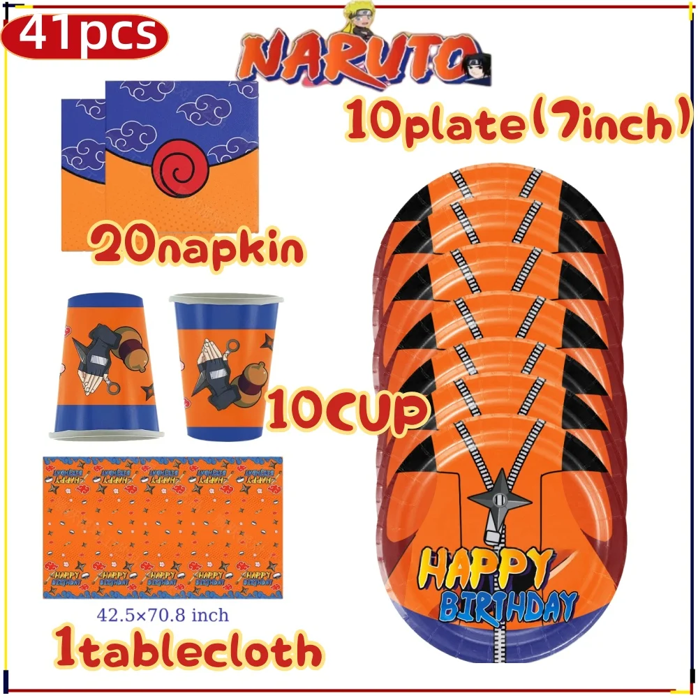 Ultimate Naruto Birthday Party Supplies Set - Ninja Tableware Kit with Paper Cups, Plates, and Tablecloth, Perfect