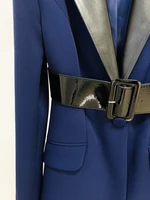 HIGH STREET Newest 2026 S/S Runway Designer Suit Set Women's Leather Collar Belted Blazer Pencil Pants Set 2pcs - Image 5