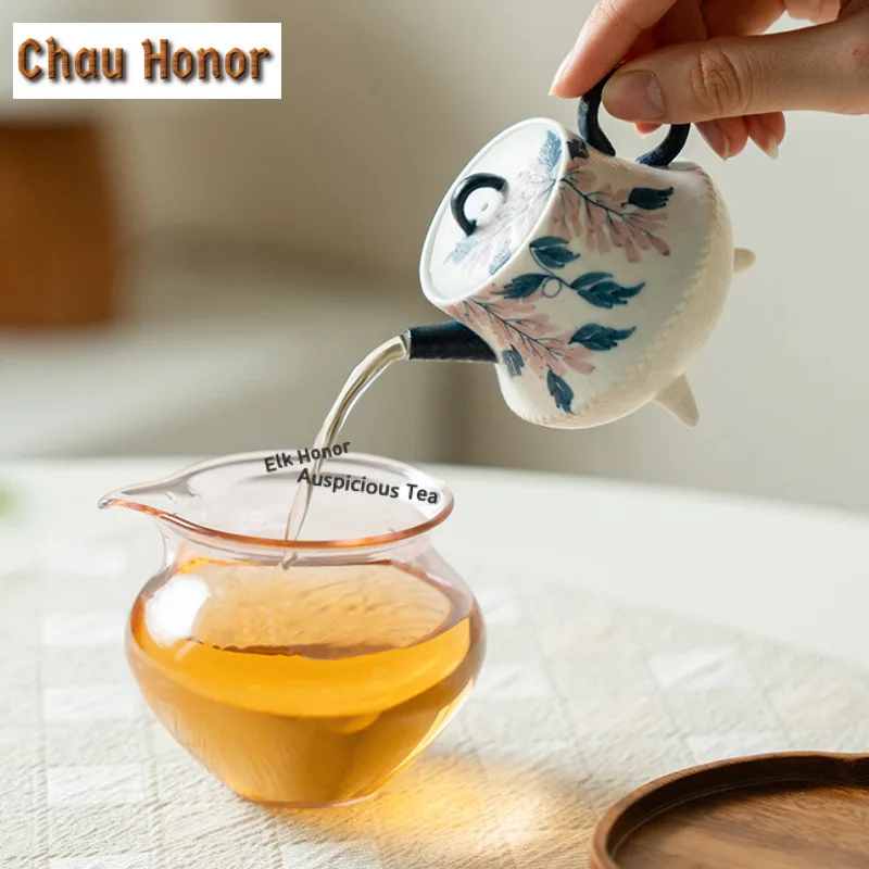 125ml Hand-painted Wisteria Flower Teapot Handmade Tea Infuser Pot Tea Brewing Kettle with Ball Hole Drinkware Decoration Gift