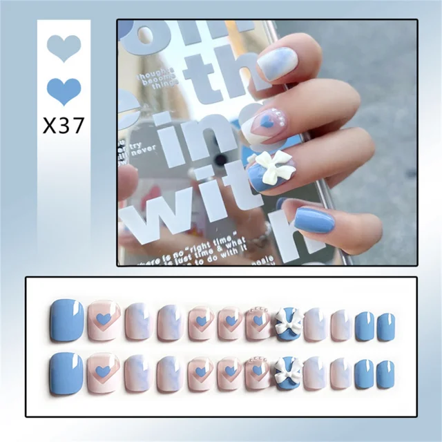 24Ps-Childlike-Fake-Nails-With-Glue-Cute-Kawaii-Personality-Stick-On-Nails-False-Girls-Short-Press jpg