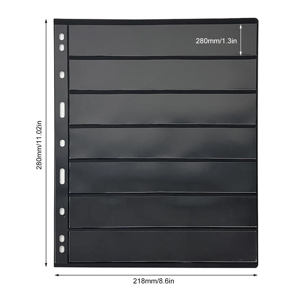 10개/묶음 스탬프 앨범 컬렉션 리필 페이지 7줄 그리드 무산성 스탬프 홀더 시트 블랙 클리어 페이지 루즈리프 내지