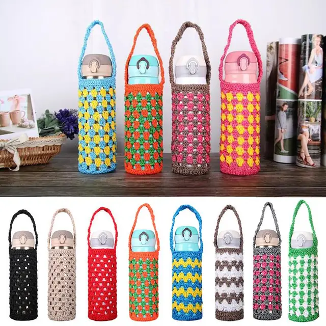 Portable Thermos Cup Sleeve with Handle 400-600ml Crochet Water Bottle Cover Case Knitting Water Bottles Holder Bag Cover Pouch 4