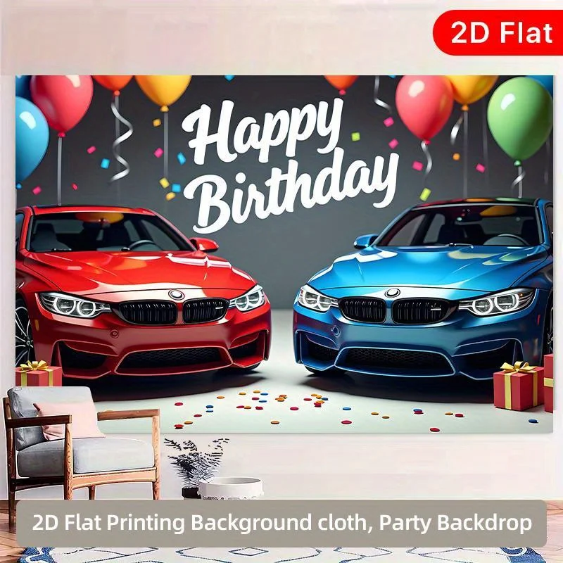 1 Stück 2D-Flachbanner, Geburtstagsfeier-Autoparty, Party-Hintergrund aus Polyesterfaser, für mehrere Szenarien geeignet – Detail 1