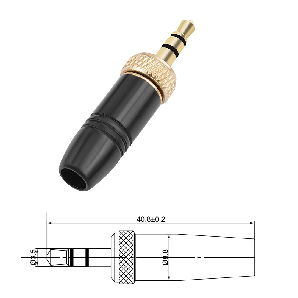 3.5mm Male Stereo Headphone Audio Solder Connector For Sennheiser For Sony UWP-D21 UWP-D22 with M6 Internal Thread