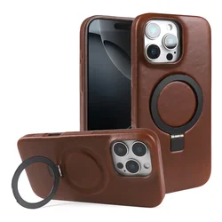 Premium Genuine Leather Stand Case with Magnetic Holder - Full Coverage Phone Cover - iPhone 12 Mini (Light Brown 5219)