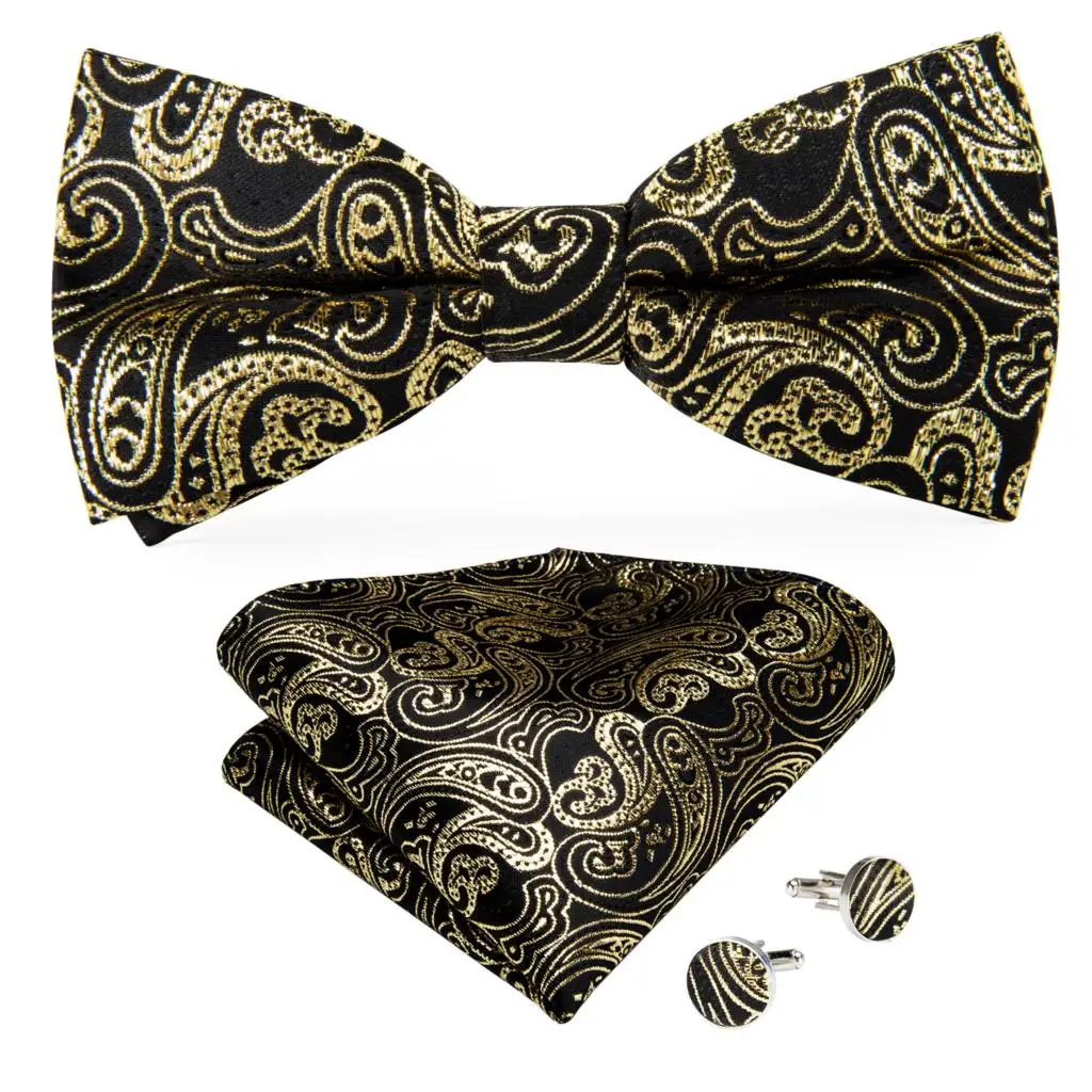 Set Da Uomo Elegante: Papillon Preannodato, Fazzoletto Taschino, Gemelli E Spilla In Seta (colore A Scelta)
