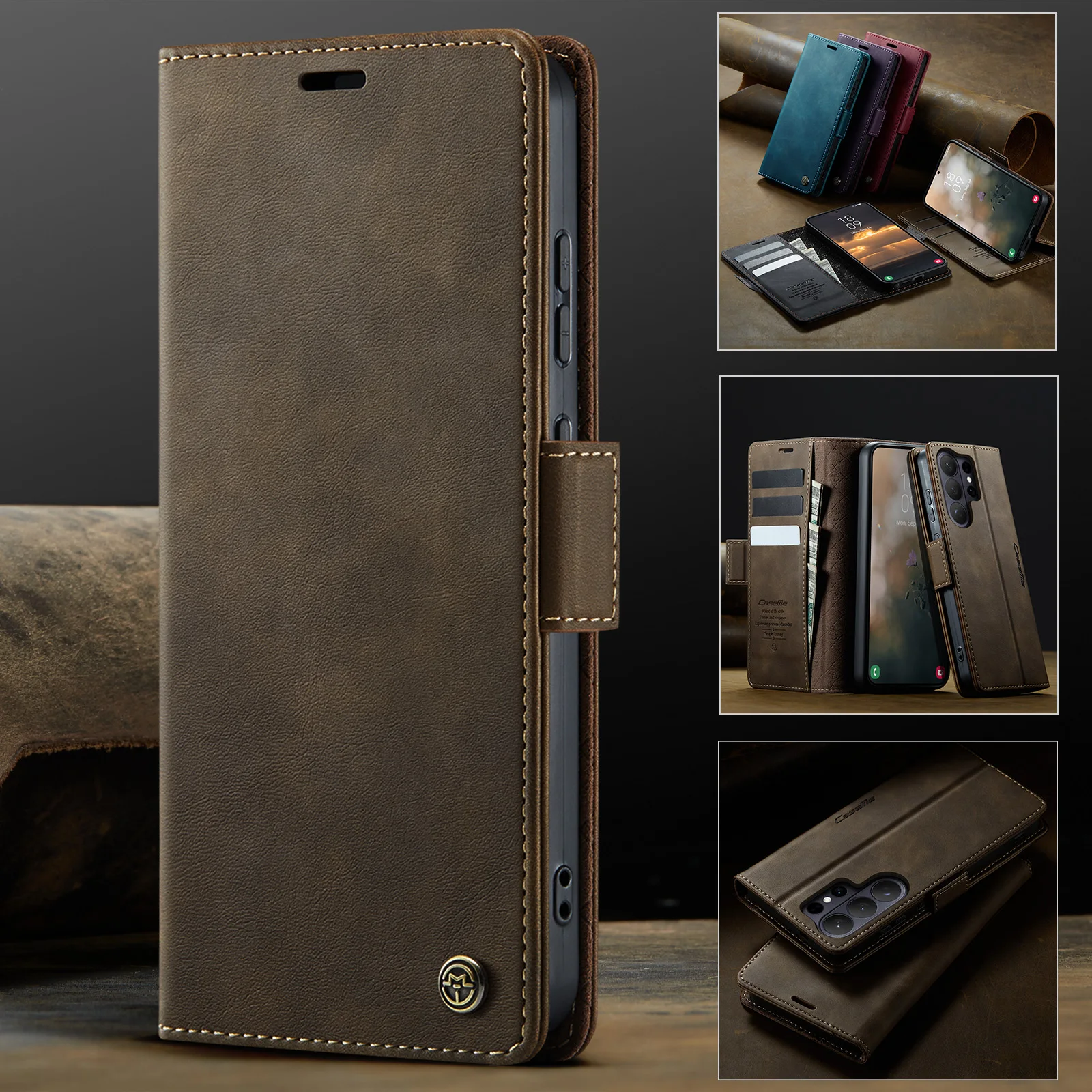RFID Leather 360° Protection Card Pocket Flip Case with Magnetic Closure