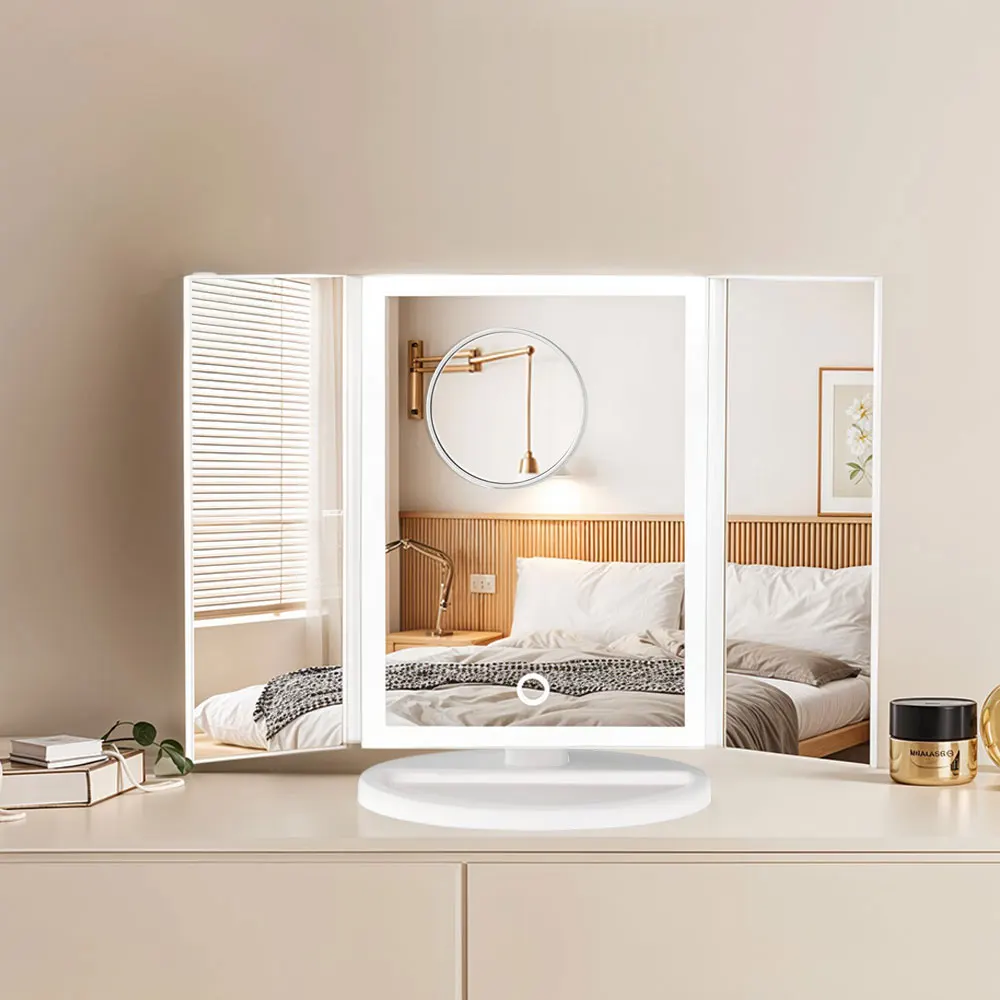 Modishion tri-fold makeup mirror, dimmable touch dressing table mirror, magnifying desktop mirror, light-filling mirror: 3 - 5 Days Free Delivery Only UK