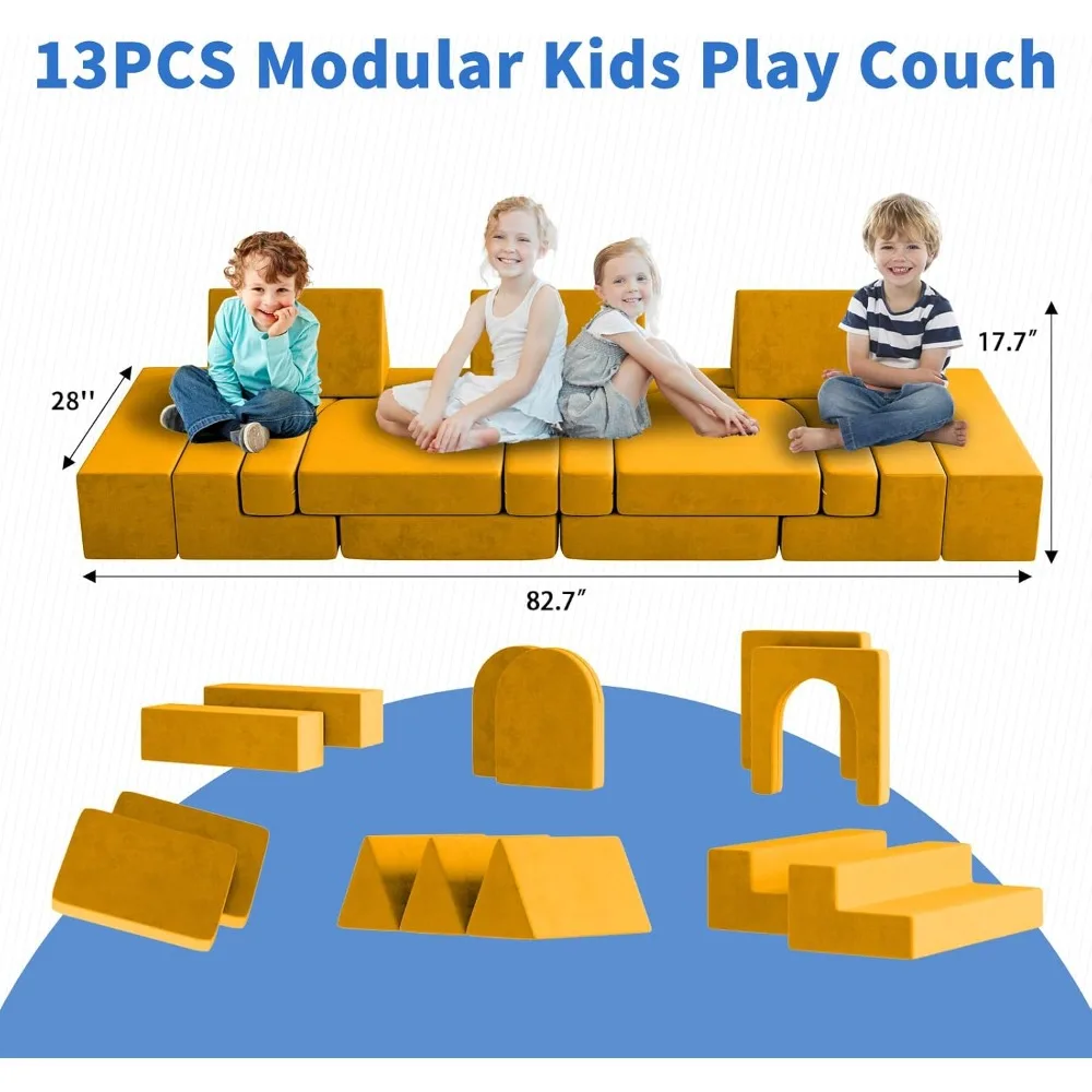 Modular Kids Play Couch, 13PCS Modular Couch for 4 , Kids Couch for Playroom, Modular Kids for Boys and Girls (Yellow) 2