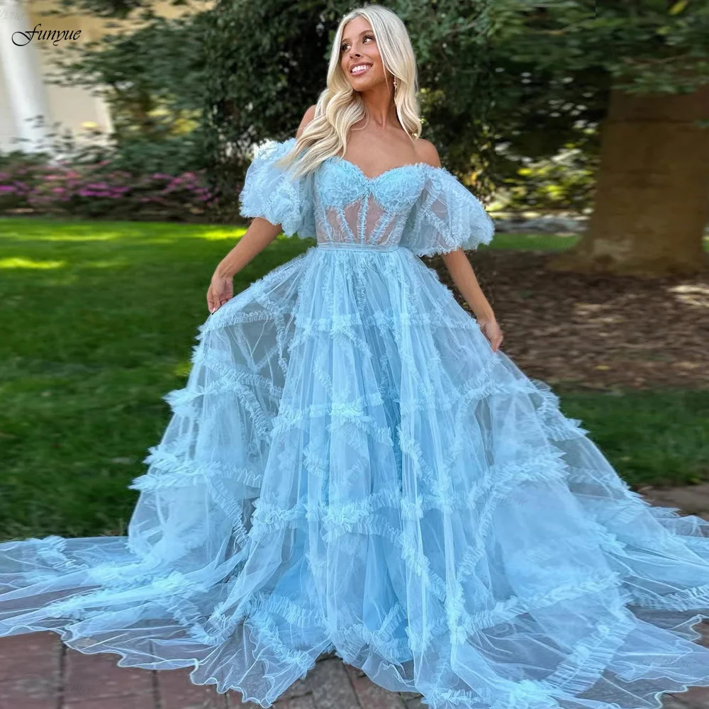 

ТРАПЕЦИЕВИДНОЕ ПЛАТЬЕ с открытыми плечами, фатиновое платье цвета фуксии с бантом, пышными короткими рукавами, официальное вечернее платье для выпускного вечера