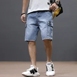 Summer Men's Fashion Pocket Baggy Jeans Shorts Loose Straight Capris Jeans For Men Streetwear Cargo Short Pants