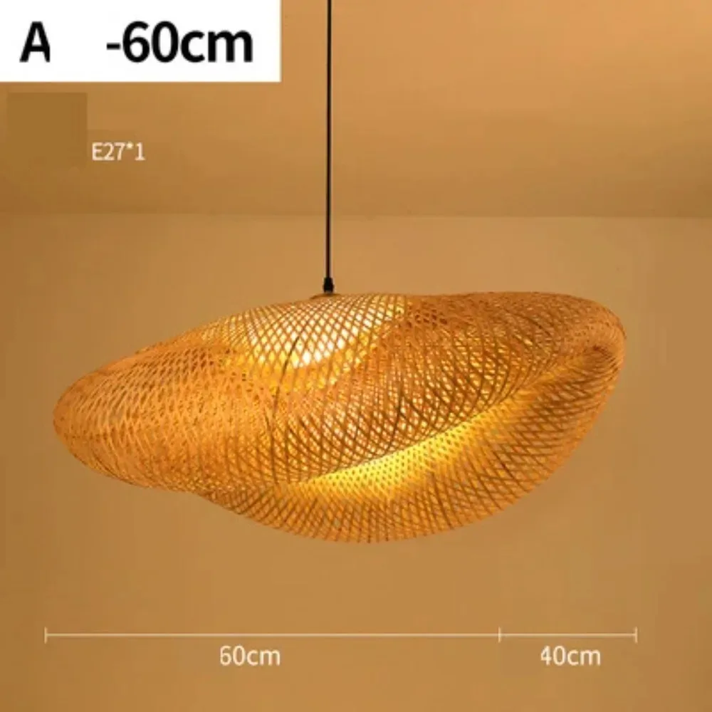 4050/60/80CM Vintage Hand-woven Rattan Chandelier Lamps Retro Chinese Pendant Light for Bedroom Restaurant Light Fixture