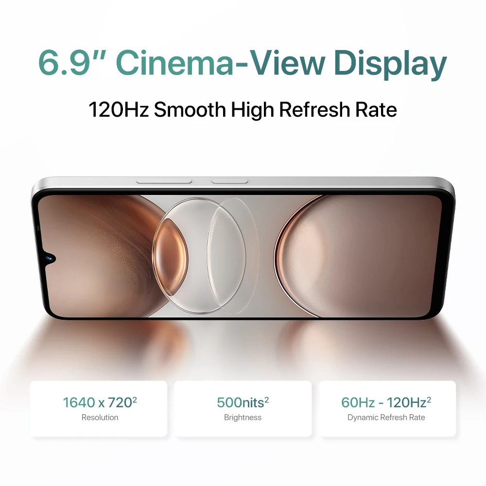 UMIDIGI G100A Smartphone Android 14,4GB RAM,128GB ROM,UNISOC T615,6.9” 120Hz Eye-Care Display,6000mAh,IP53 Splashproof Celular 6