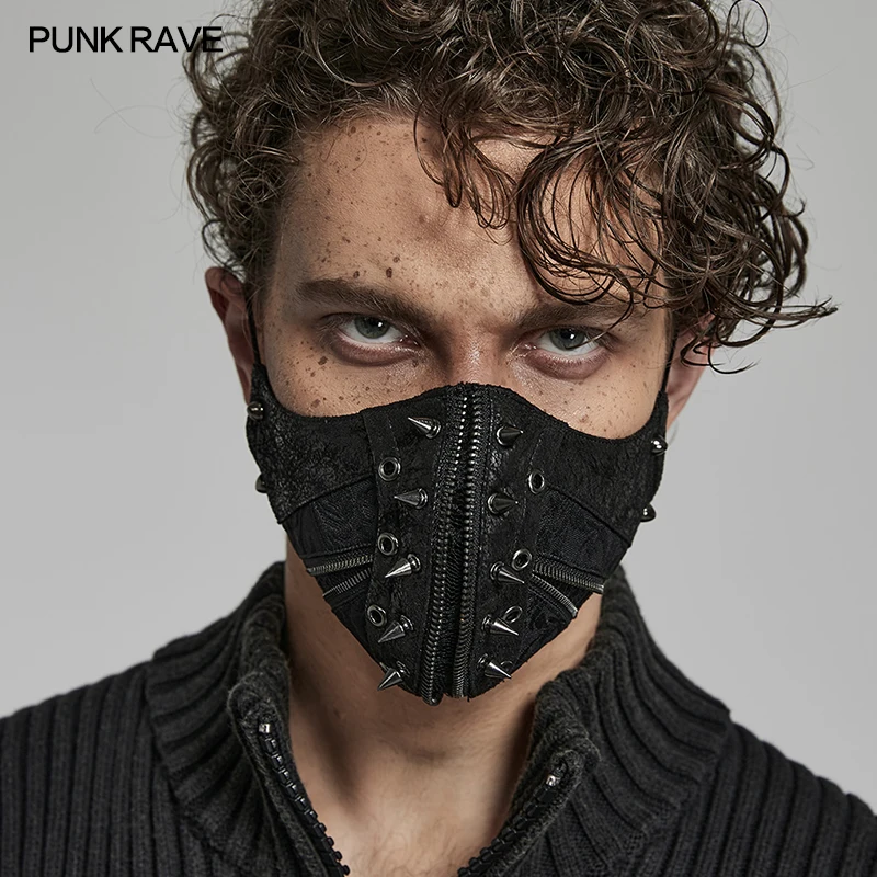 

PUNK RAVE Men's Punk Hardcore Spike Spider Mesh Breathable Face Mask Cool Personalized Man Accessories Cosplay