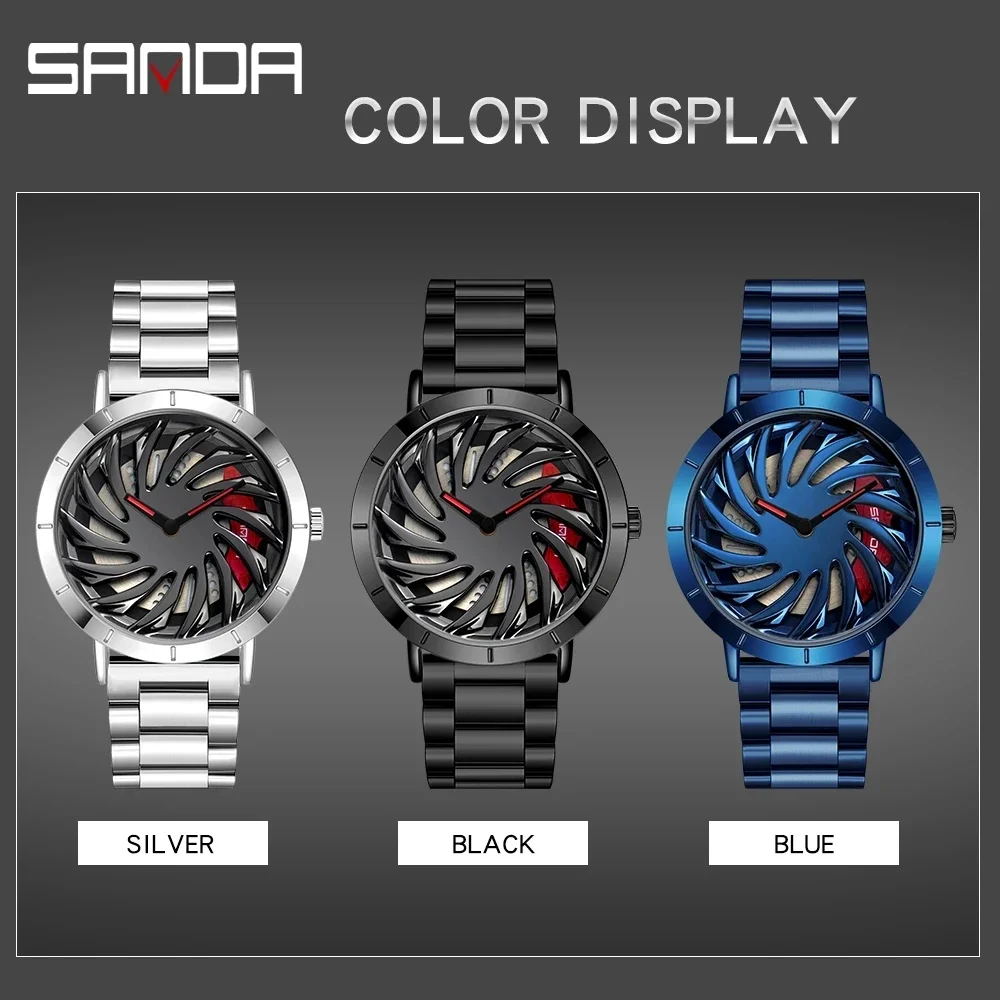 SANDA Luxury Top-Brand Men Watches Military Quartz watch Wheel Series Dial Fashion Waterproof Watch Relogio Masculino 1056
