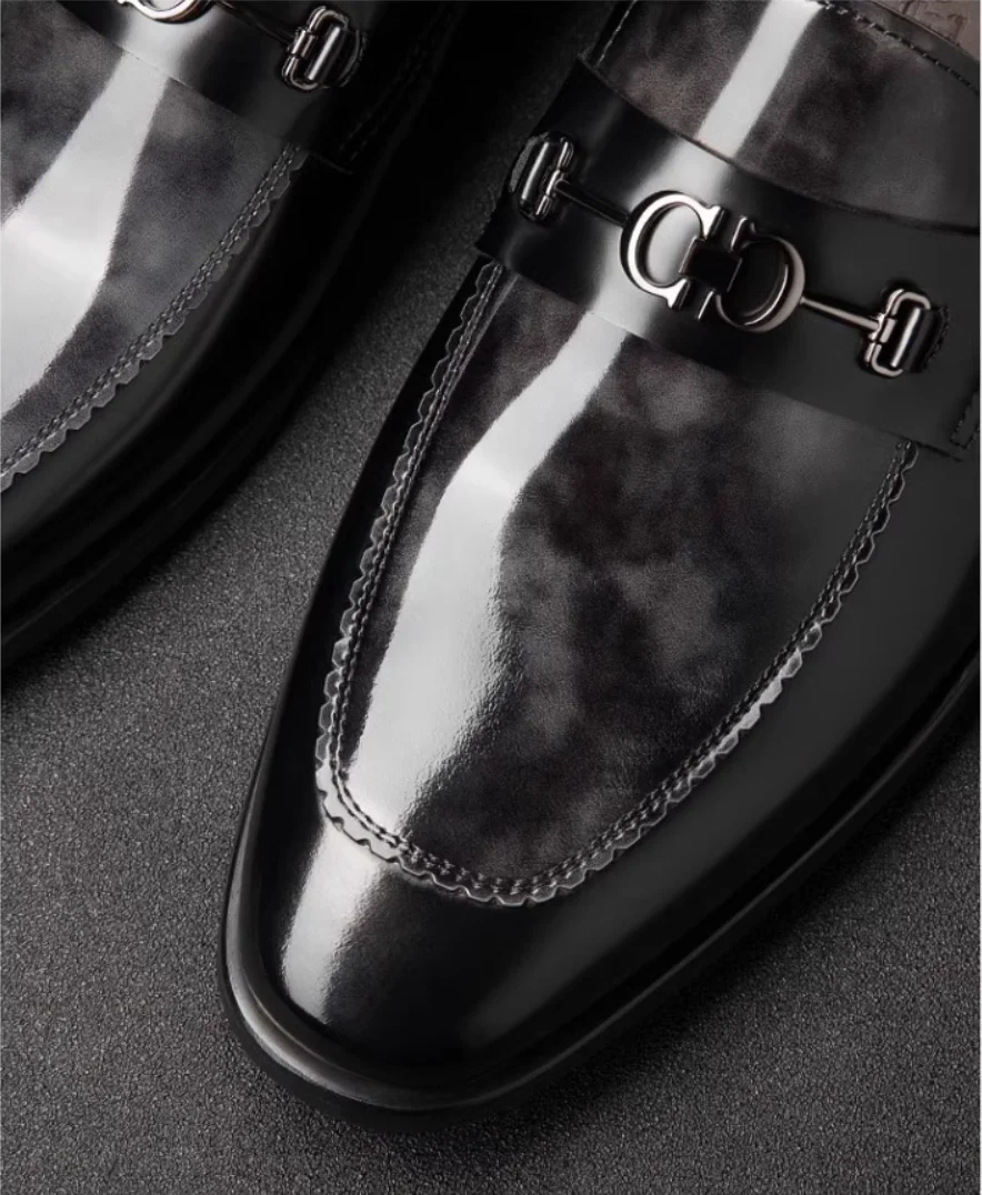 High-End hand polierte schwarze und graue Slipper Stil Leder Business Casual Lederschuhe Frühling und Sommer Stil – Detail 5