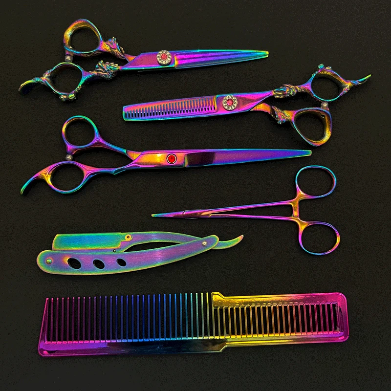 Colorful Styling Professional Barber Scissors Kit Handcrafted Hair Scissors Kit Thinning Scissors Hairdressing Scissors Set poltrona frau handcrafted