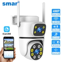 Smar 4MP PTZ Wi-Fi IP-камера с двумя объективами для улицы 5-кратный зум Ai Автоматическое отслеживание Беспроводное наблюдение Камеры видеонаблюдения ICam365
