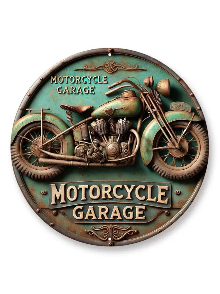 Indian Motorcycles Vintage Round Logo Sign - Tin Metal Wall Art For Garage Or Man Cave