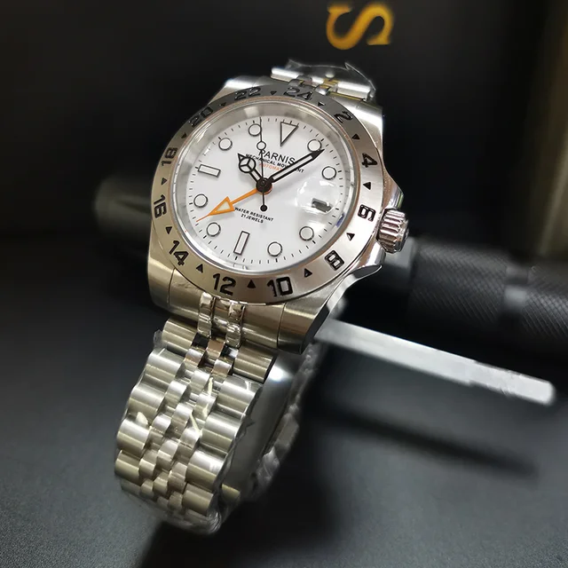 Casual Parnis 40mm Silver Case Mechanical Men Watches Orange GMT